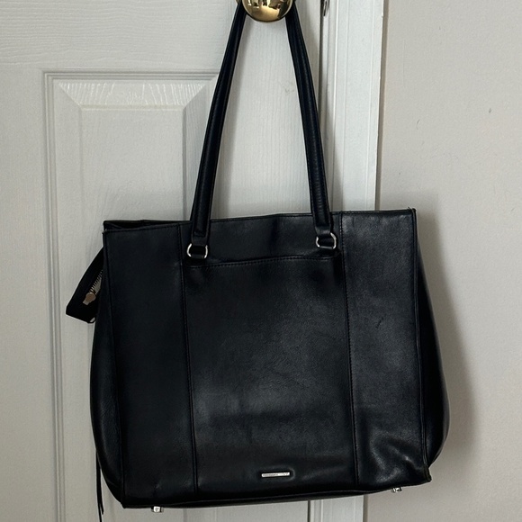 Rebecca Minkoff Black Soft Leather Work Tote Expandable Large Business Mom